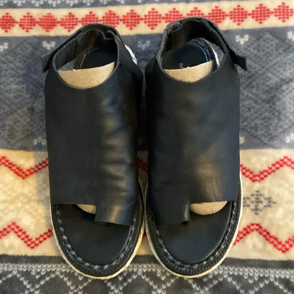 Free People Carlsbad Black Leather Espadrille Sandals
